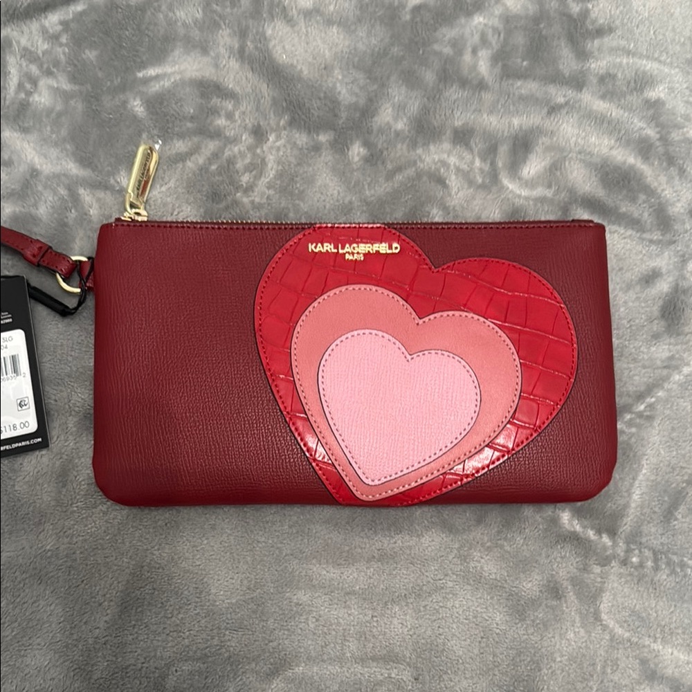 Hello Valentine’s Day!  Karl Lagerfeld Red and Pink Heart Wristlet
